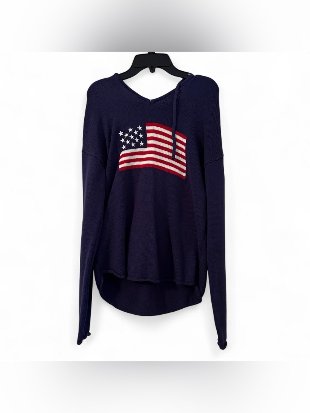 NWT BRIT.NY Navy American Flag Hoodie Sweater